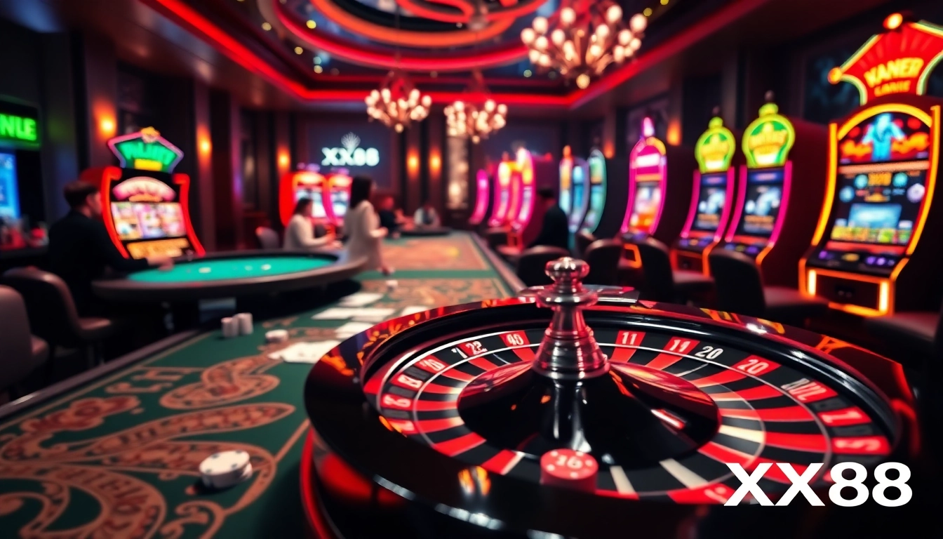 Experience the excitement of gambling at XX88's vibrant casino with engaging games and sleek design.