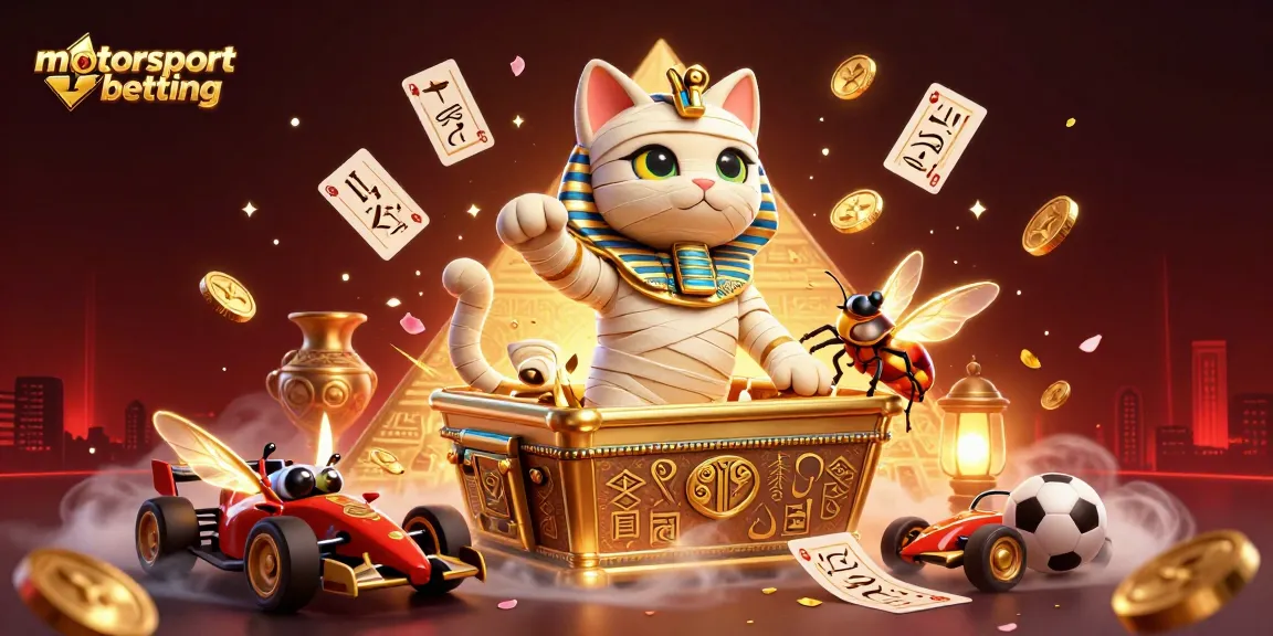 Engage in motorsport betting with a vibrant illustration featuring racing elements and dynamic casino visuals.