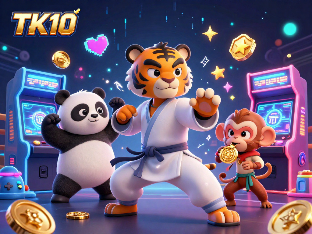 Experience thrilling gaming action with TK10's exciting casino illustration featuring diverse characters in a vibrant scene.