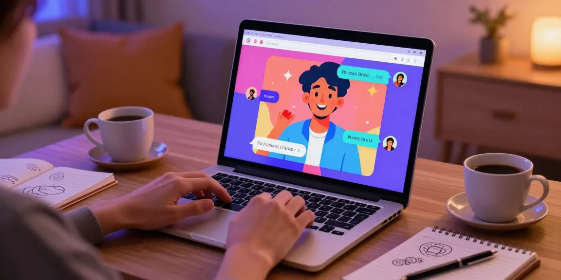 Engaging NSFW chat interface on a laptop in a cozy home environment.