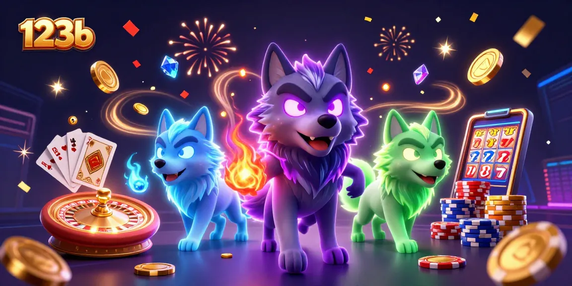Experience thrilling wins at 123b with dynamic games featuring animated glowing wolves and casino elements.