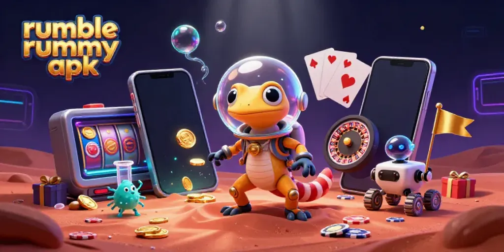 Experience thrilling gameplay with Rumble Rummy APK featuring vibrant casino elements and Martian adventures.