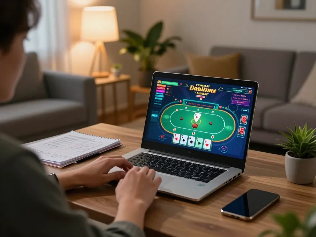 Engaging online poker at UU88 with dynamic gameplay on a laptop at home.