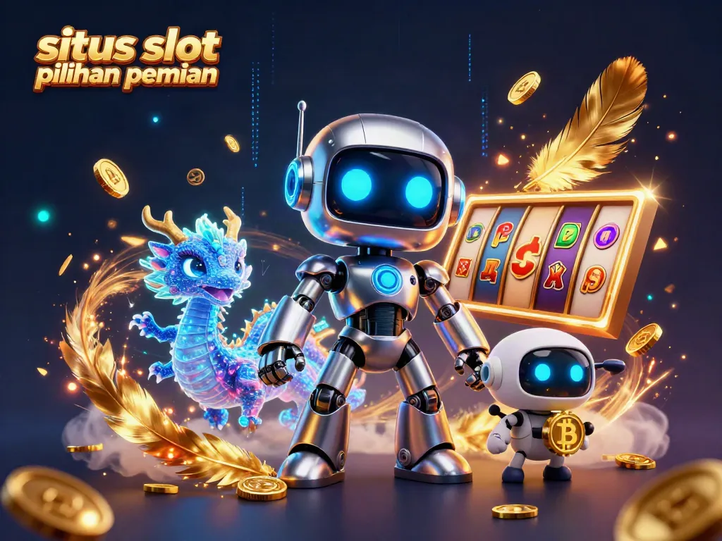 Menangkan pengalaman di situs slot pilihan pemain dengan simbol slot dan robot 3D futuristik.