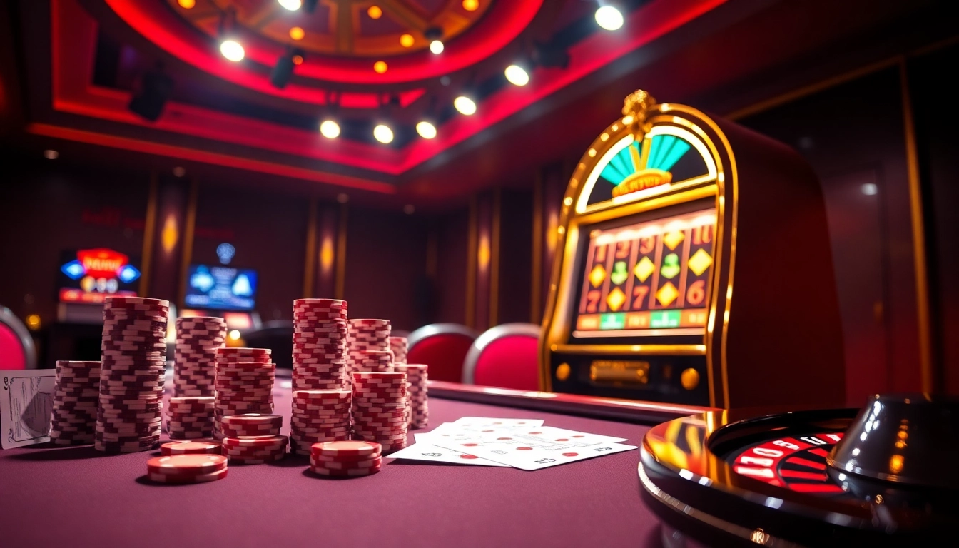 Experience the thrill of mmoo at a luxurious casino table filled with vibrant poker chips and playing cards.