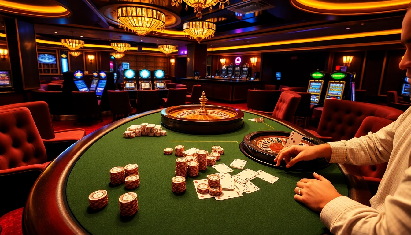 Experience the thrill of mmoo gambling at a vibrant casino with colorful slot machines and poker tables.