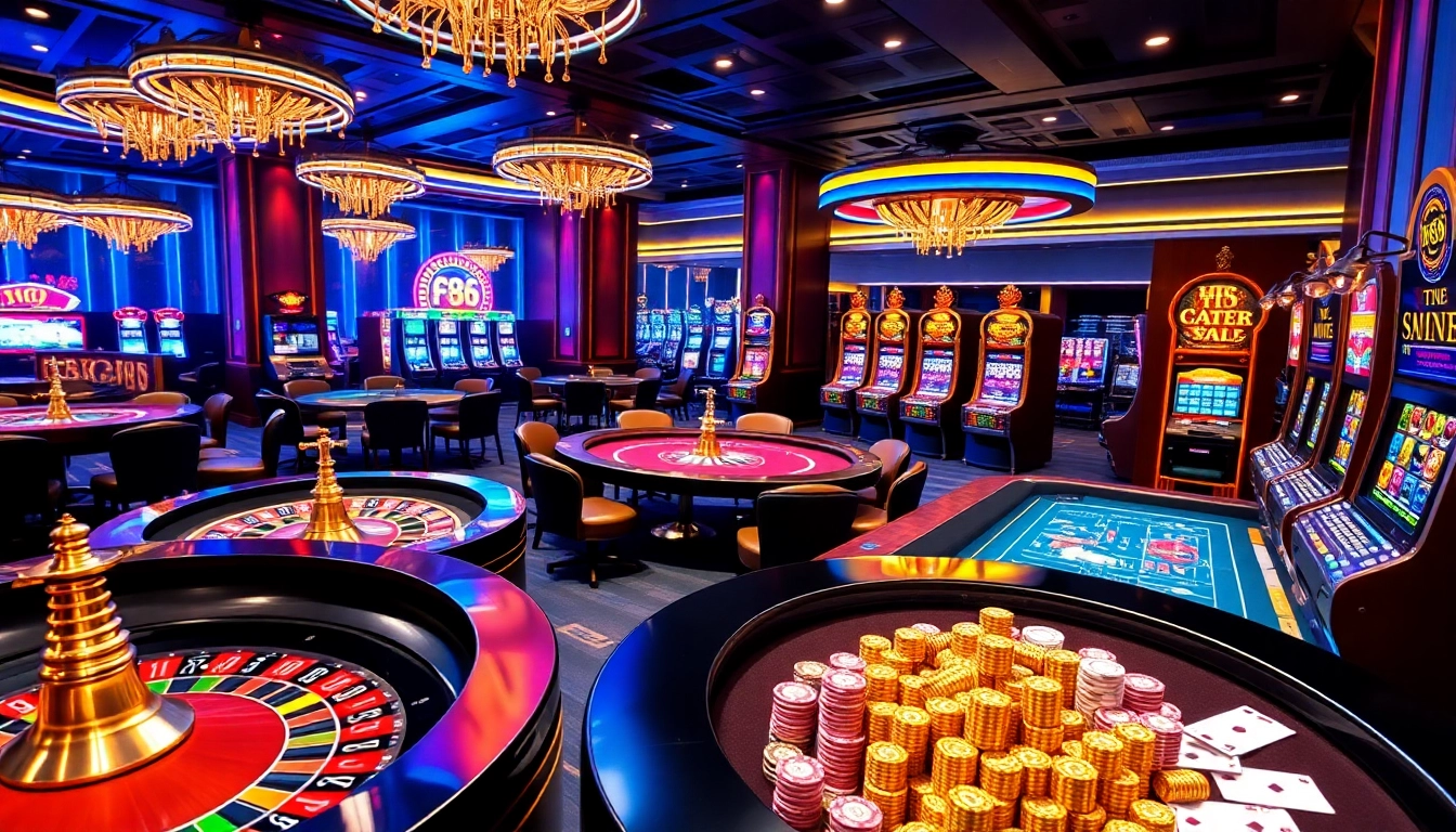 Experience the thrill of fb68 with vibrant roulette wheels and luxurious casino elements.