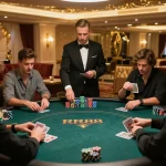 Players in high-stakes poker match at RR88, showcasing strategy and thrill of gambling.