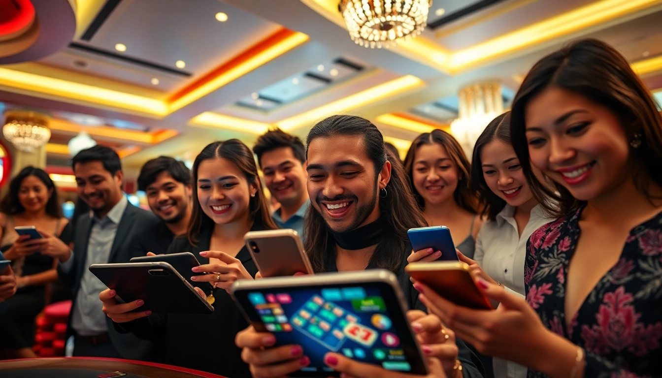 Exciting players enjoying online casino games on 23win platform in a vibrant environment.