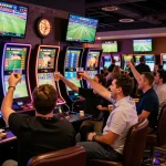 Exciting sports betting scene at a casino featuring Da88 highlights and jubilant fans