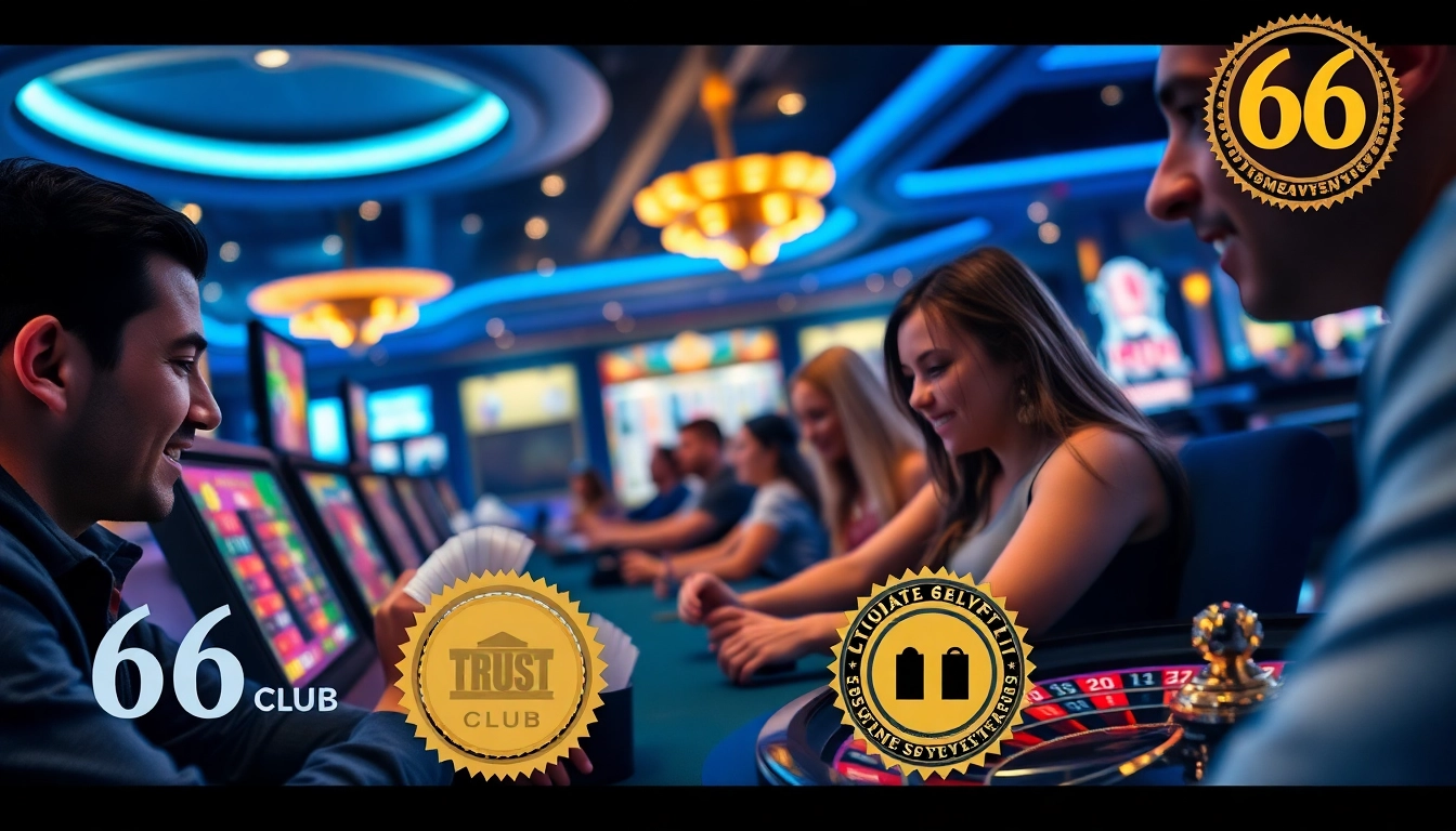 Exciting gaming atmosphere at 66 club showcasing players in action with vibrant casino games and a sense of security.