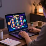 Sunwin online gambling interface displayed on a laptop during an immersive home gaming session