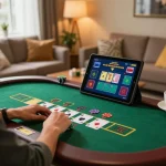 TA88 player engaging with live dealer blackjack on tablet in cozy home setting