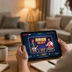 Player engaging with the RR88 SELECT casino app on a tablet while analyzing strategies in a cozy home setting.