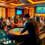 Action-packed gaming scene showcasing sbobet link alternatif with roulette and slot machines in a vibrant casino atmosphere.