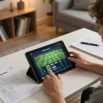 Kèo nhà cái 88 displayed on a tablet screen as a user engages with sports betting strategies in a cozy home setting