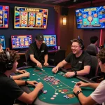 Pemain yang terlibat dengan permainan slot online LAOBAN188, suasana yang cerah dan permainan interaktif.