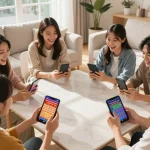 Soi cầu lô đề hôm nay in an engaging online lottery session, showing mobile devices and fun interactions.