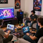 Group of adults enjoying porngames together in a cozy living room