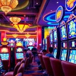Experience the thrill of Slots in an exciting casino environment with vibrant machines and cheerful players.