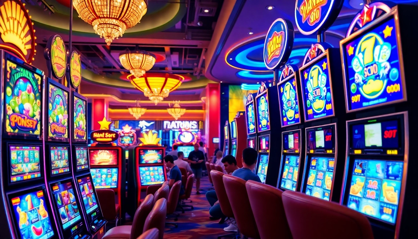 Experience the thrill of Slots in an exciting casino environment with vibrant machines and cheerful players.