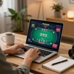 Engaging online poker gameplay at home using f8betlv, showcasing strategic betting and personal comfort.