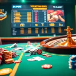 E1 Sport Smite รีวิว ภาษาไทย showcases a vibrant casino scene with poker chips and roulette, encapsulating excitement.