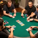 Exciting home game night featuring a poker table showcasing players engaged in strategy at nhà cái 8xbet.