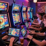 Zeus138 online gaming experience showing players engaged in vibrant slot games with exciting graphics and a lively atmosphere.
