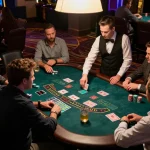 PHTAYA players engaged in a thrilling live dealer blackjack game with focus on cards and chips