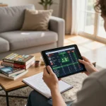 Soi Kèo strategies come alive as a player engages with an online sports betting app on a tablet from the comfort of their home.