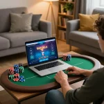 Player enjoying online poker at home using 88xx platform, showcasing vibrant gameplay.