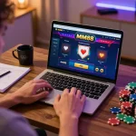 Player engaging with MM88 online casino platform on a laptop, showcasing vibrant gaming excitement