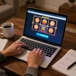 Pemain berinteraksi dengan login dasi4d di laptop untuk pengalaman permainan slot yang menarik