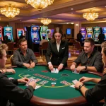 Players at a blackjack table experiencing the thrill of XX88 gaming with professional dealers.