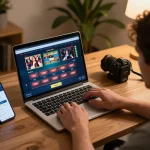 Engaging online gaming session at go89 with a player using a laptop to access live casino games.