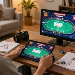 PHDREAM6268 user enjoying a poker game on tablet, showcasing a cozy online gambling atmosphere