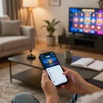 Engaging in TG88 online slots from a cozy home setup with smartphone and gaming strategies.