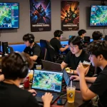 Engaged Dota 2 fans at GGLBet Singapore discussing betting strategies and live match updates.