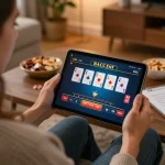 Baccarat online gameplay on a tablet highlighting betting strategies and user engagement in a cozy setting