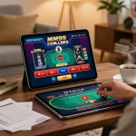 Engaging with MM99 COM through a tablet in a cozy home gaming setup showcasing live dealer games.