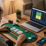 Player experiencing dynamic online gaming at webnk88 through live dealer blackjack and sports betting app.