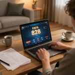 Engaging gameplay on FAFA 828 in a cozy home setup with a laptop and notes.