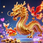 Experience the excitement of online casino gaming with a golden dragon and phoenix illustration.
