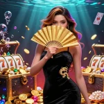 Interagisci con i casino italiani non AAMS attraverso un'incantevole illustrazione 3D di una bellissima donna circondata da elementi di gioco vibranti.