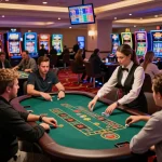 Active craps table scene where pragmatic players engage with dealers, highlighting intense gameplay moments in a vibrant casino.
