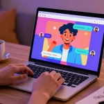Engaging NSFW chat interface on a laptop in a cozy home environment.