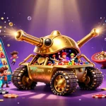 Engage with LODE88 featuring a vibrant mini casino inside a golden beetle tank.