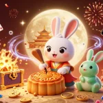 Experience FABET's vibrant casino magic with a 3D moon rabbit cracking mooncakes for poker chips.