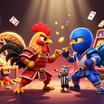 Mengaktifkan slot online sambil bersaing dalam pertarungan ayam berwarna cerah dan dramatis.